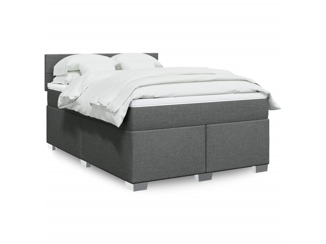 Cama Box Spring Con Colchón Tela Gris Oscuro 160x200 Cm
