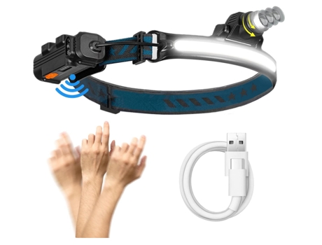 BISBISOUS Tm-K47 Linterna Frontal Led con Zoom Recargable Sensor de Movimiento Ajustable Impermeable Adecuado para Acampar Correr Pesca Negro