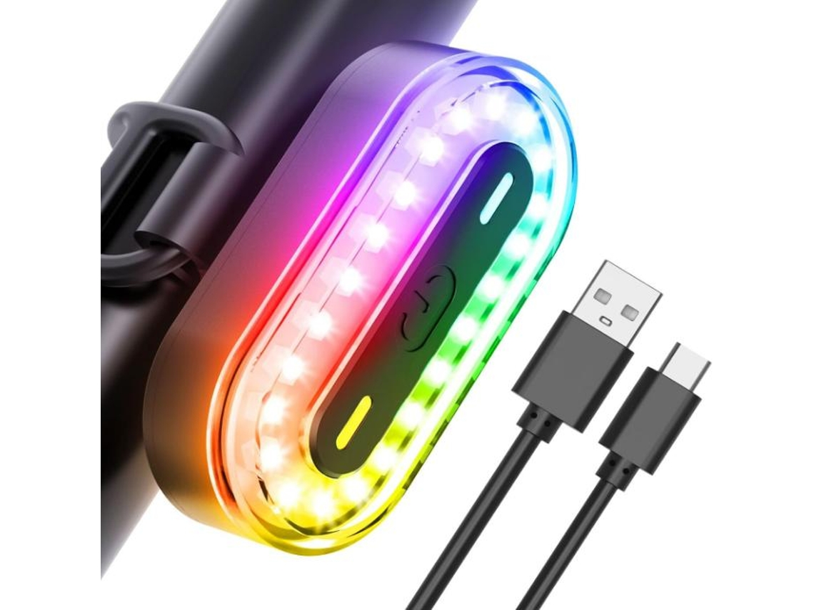 Luz trasera LED para bicicleta, 7 opciones de modo de luz, 14 colores, luces para bicicleta para adultos, niños, hombres, mujeres, carretera, montaña (negro) BISBISOUS