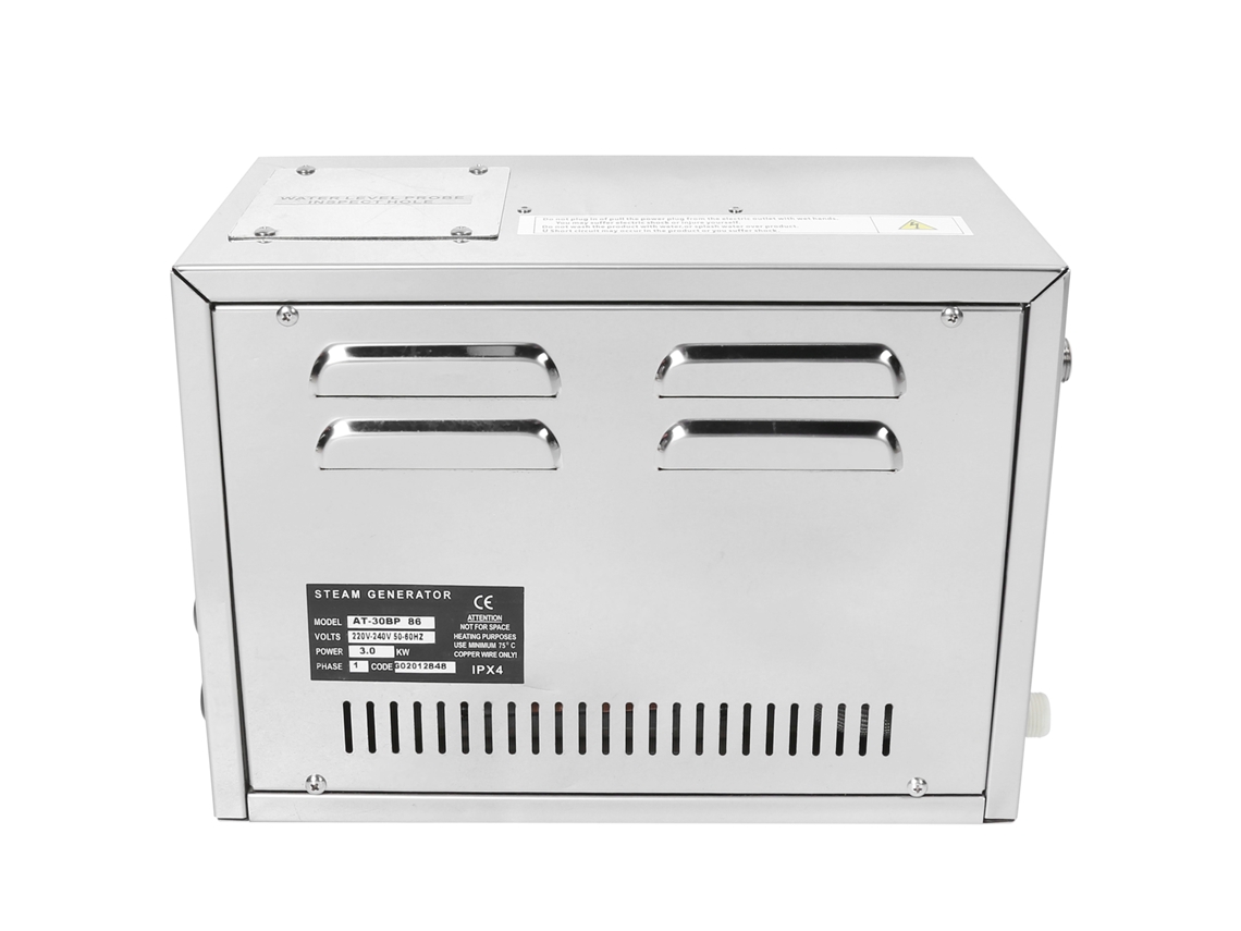 Generador de vapor de 3 kW para baño con descalcificación automática, 220-240 V, acero inoxidable.