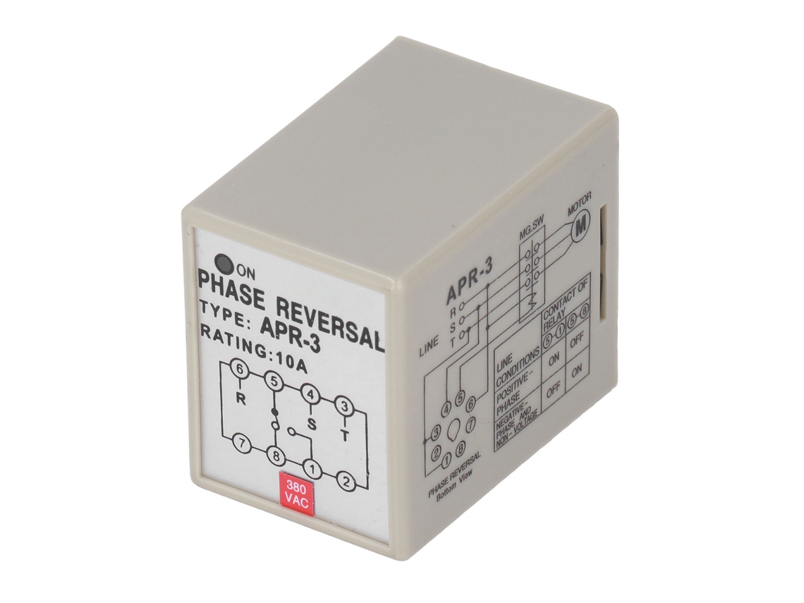 Relé De Secuencia De Fases Con Protección Contra Pérdida Y Reversión Para Motor Ckctelay Apr‑3ac380v 10a