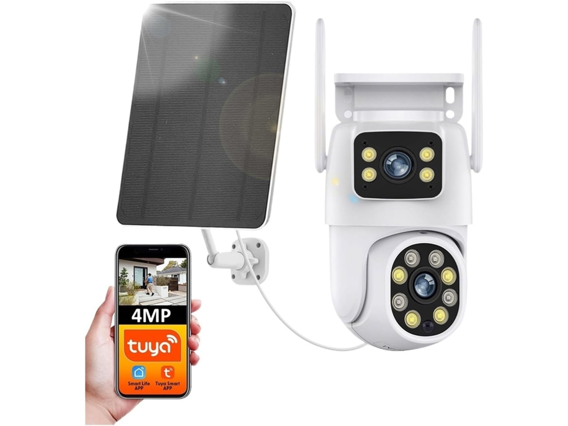 Wifi, 4mp, Doble Lente, Batería, Color, Energía Solar, Visión Nocturna, Detección De Movimiento Pir, Seguimiento