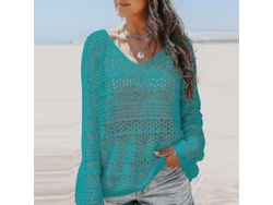 2026-blusa De Verano Para Mujer Con Escote En V Y Encaje Crochet, Chaqueta De Bikini De Color Solido Para Playa Y Piscina