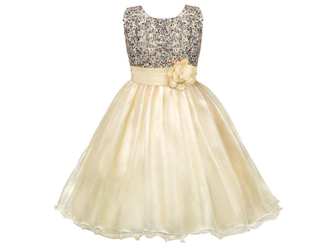 2026-18289-vestido De Princesa Para Niñas Con Lentejuelas Y Tul Para Fiesta Cumpleaños Boda 3-12 Años 110 Cm Champán