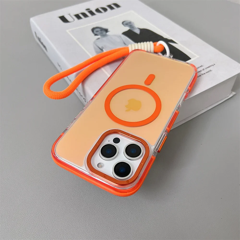 (iphone 12, Naranja) Funda Protectora Magsafe Para Iphone, Compatible Con Carga Inalámbrica, Carcasa Rígida.