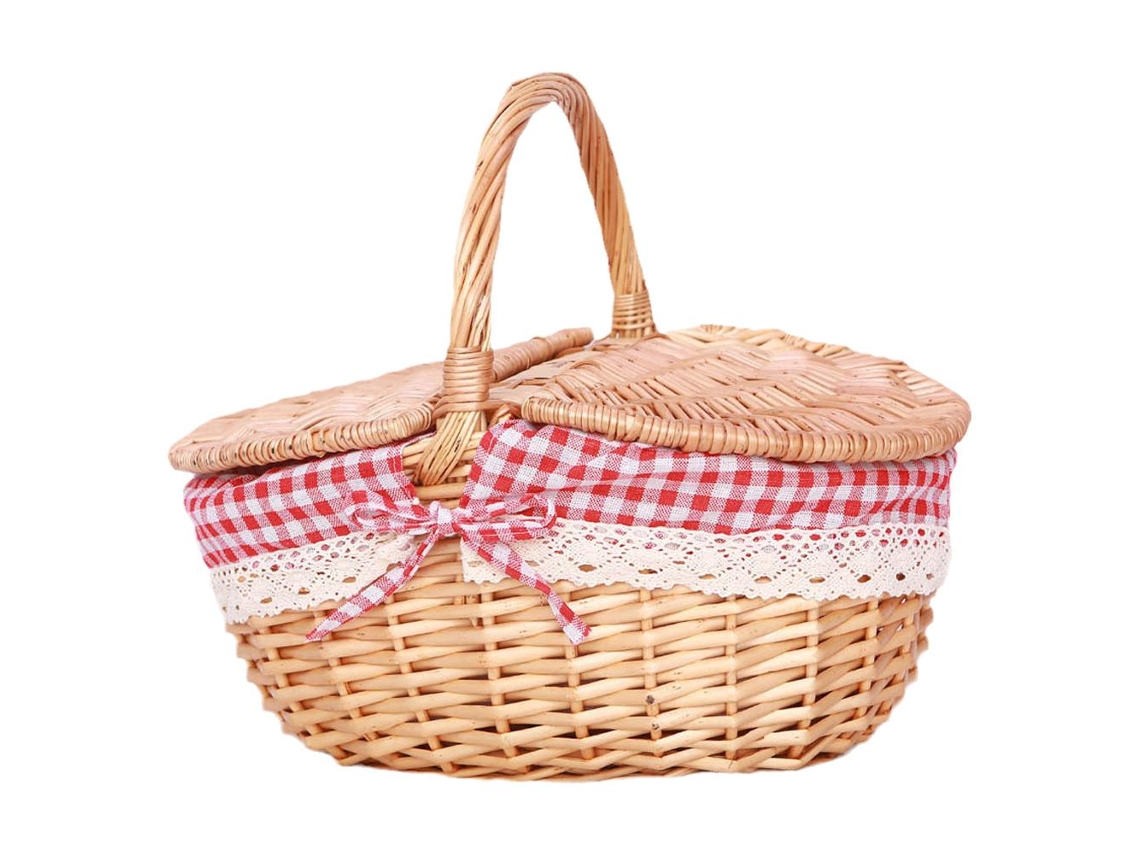 Cesta de ratán hecha a mano con asa, cesta de ratán para picnic y camping con tapa Ho C7r