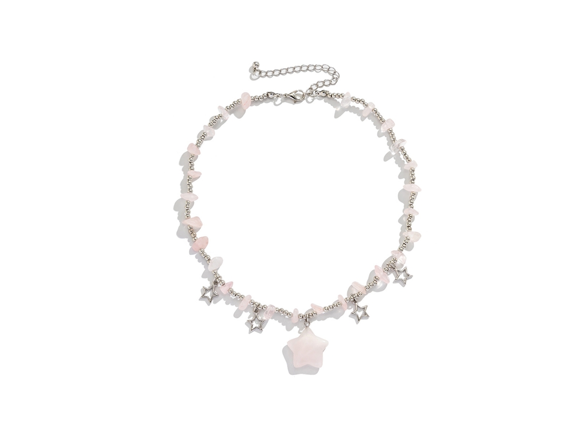 Collar De Mujer Con Estrella Y Piedras Irregulares, Estilo Dulce, Ajustable, Rosa, Para Fiestas.