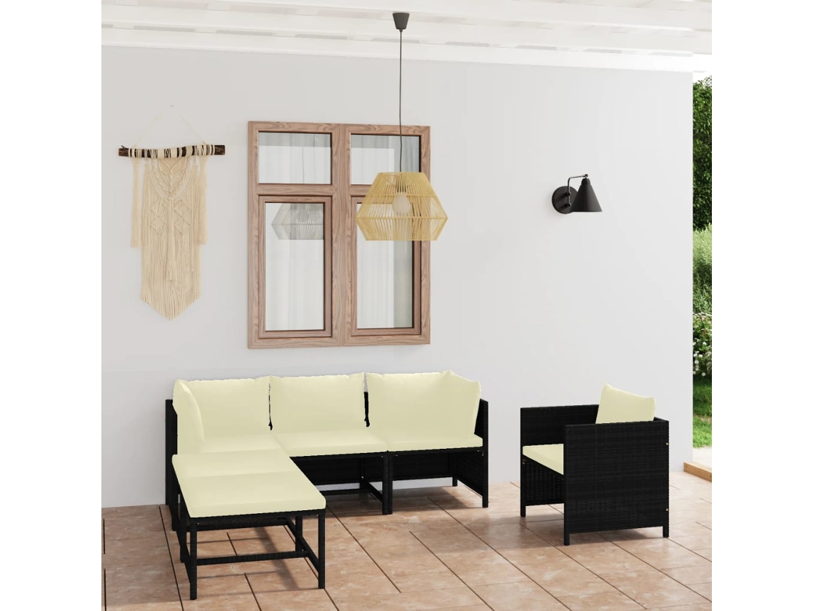 Conjunto de jardín DKD Home Decor de 6 piezas con cojines de mimbre negros