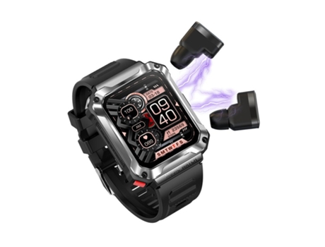 Pulsera Deportiva T93 con Tws Auriculares 4G Memoria grande Llamada Bluetooth Asistente de voz Plata