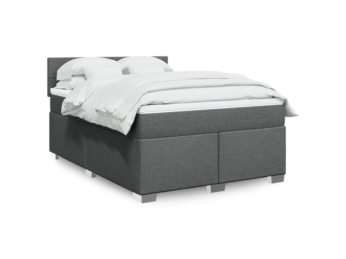 Cama Box Spring Con Colchón Tela Gris Oscuro 140x190 Cm