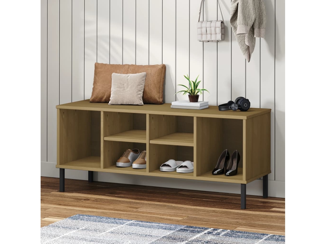 Zapatero | Armario Zapatero Patas De Metal Oslo Madera Maciza Marrón 106x35x45 Cm