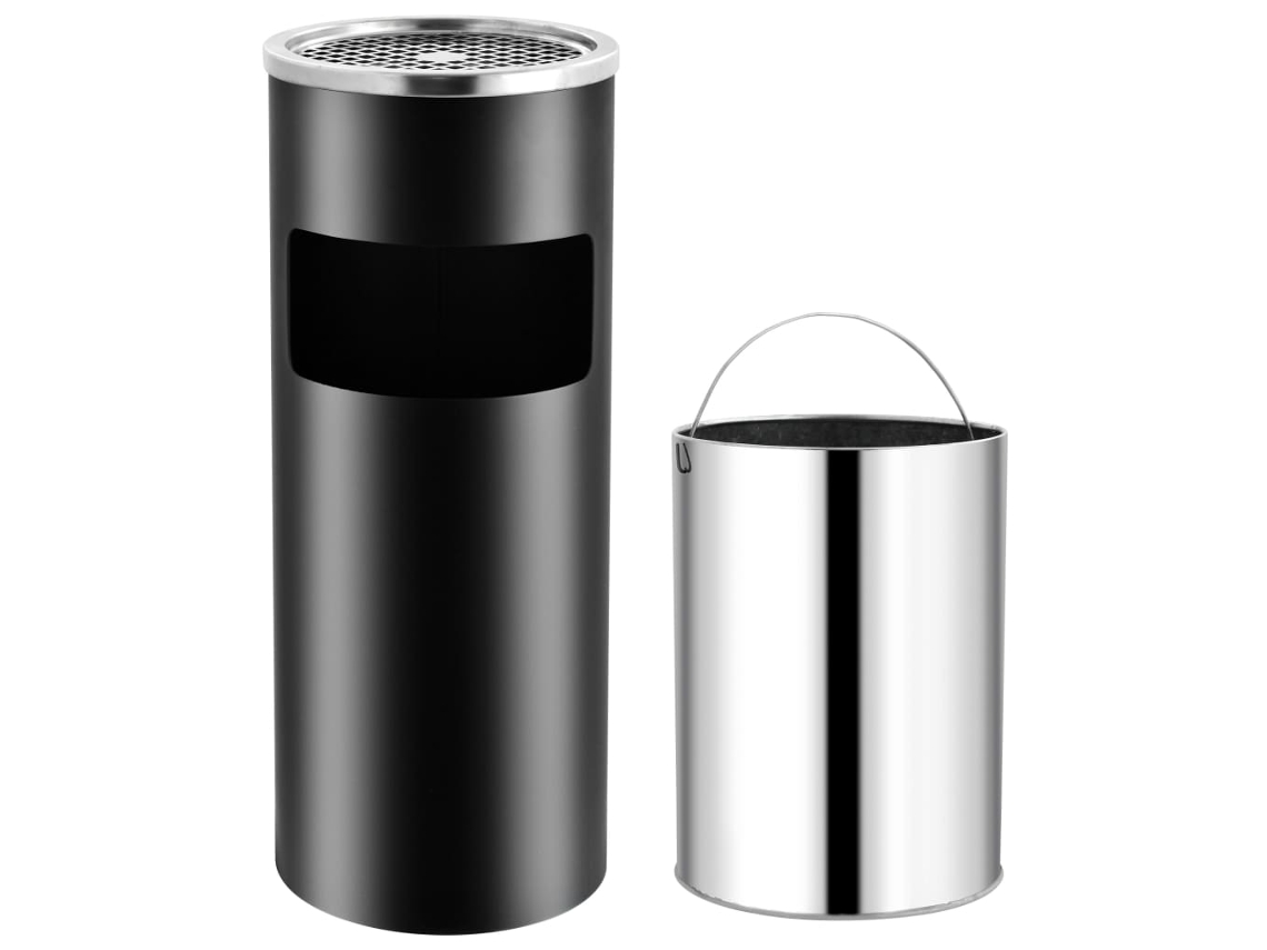 Contenedor de Basura con Cenicero para Hotel de Acero Negro 30 L