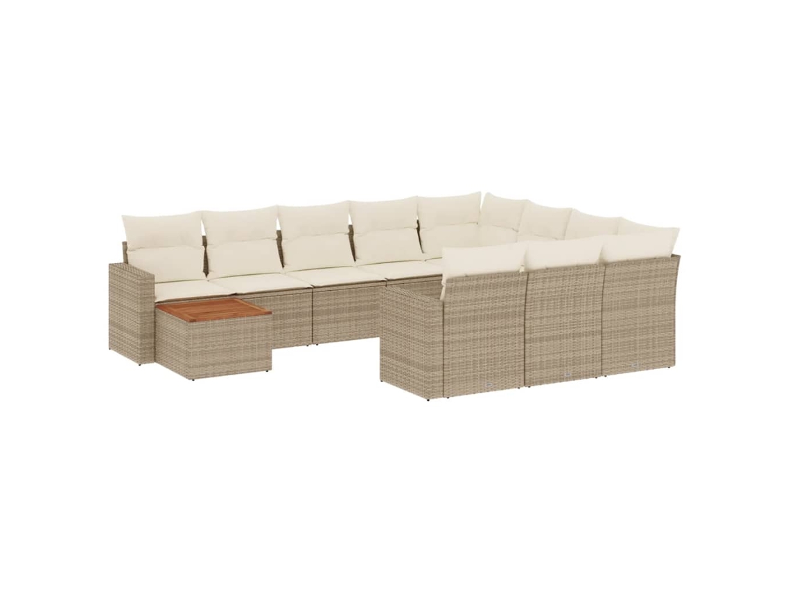 Maison Exclusive - Conjunto de sofá de jardín de 11 piezas con cojines de mimbre, color beige