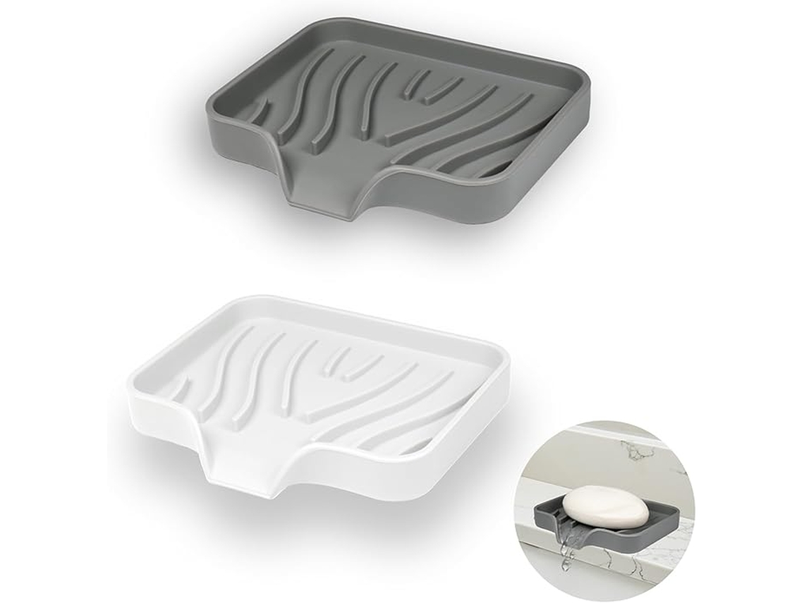 2 Jaboneras De Silicona Con Drenaje, Para Banheiro E Cozinha, Branco E Cinza