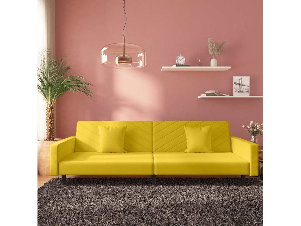 Sofá Cama De 2 Plazas Con Dos Almohadas Terciopelo Amarillo