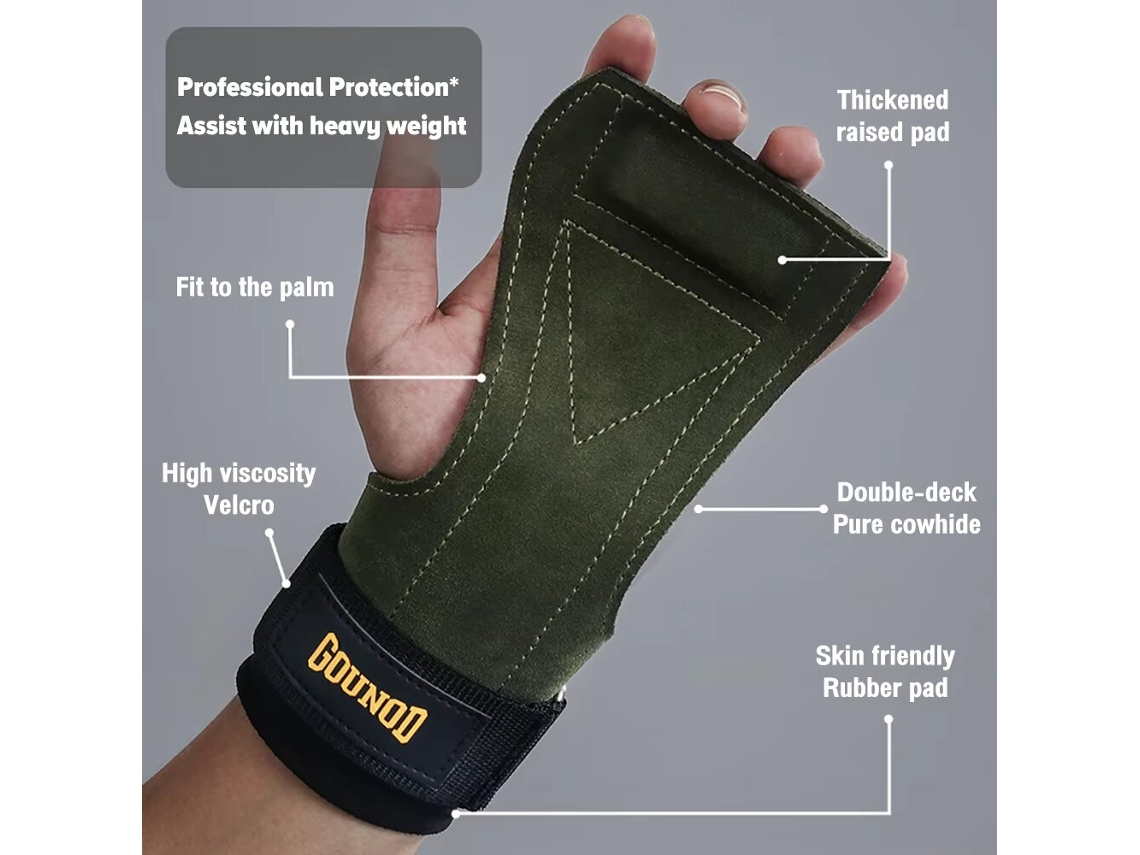 Verde Militar gounod 1 Par Protetores Palma Punho Antiderrapantes Couro Bovino Fitness Musculação Levantamento Peso Barra Fixa Halteres