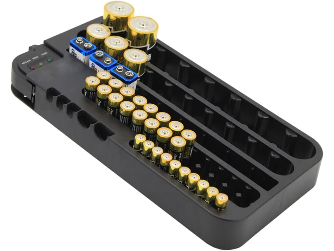 Caja De Almacenamiento De Baterías Con Probador Extraíble Para Aaa Aa, Botones Y