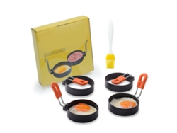 Juego De 4 Aros Antiadherentes Para Freír Huevos Con Mango De Silicona Y Brocha De Aceite.