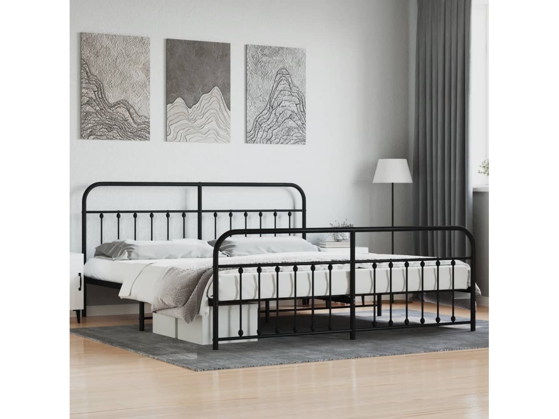 Estructura Cama Sin Colchón Con Estribo Metal Negro 200x200 Cm