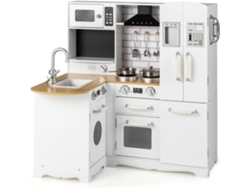 Cocina de Juguete de Madera, Juego de Cocina de Esquina para Niños con Fregadero, Estufa, Campana Extractora, Refrigerador, Utensilios, Lavadora COSTWAY