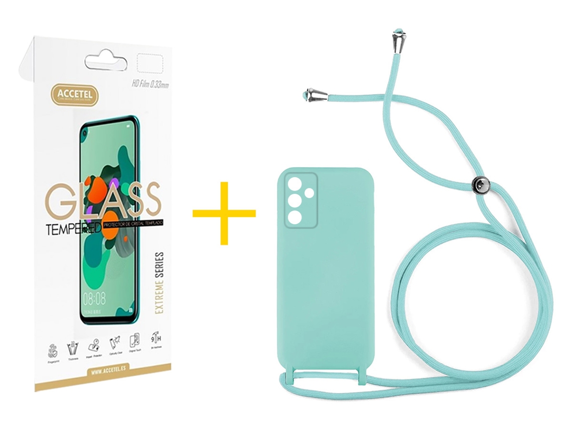 Pack 1 X Película De Vidrio Templado 2.5d Funda Accetel Para Samsung Galaxy A05s 5g Gel Con Cordón Agua Verde