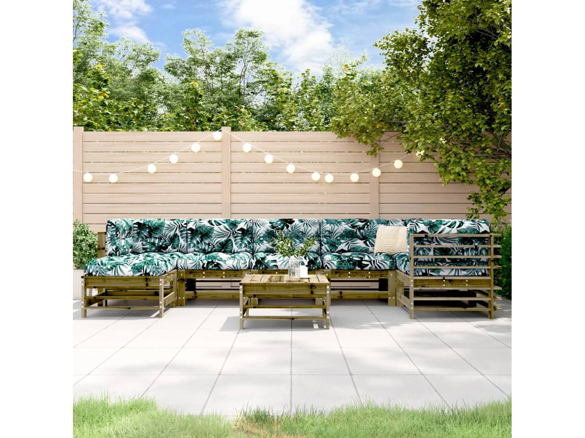 Conjunto de jardín de 8 piezas con cojines en pino impregnado, Dkd Home Decor