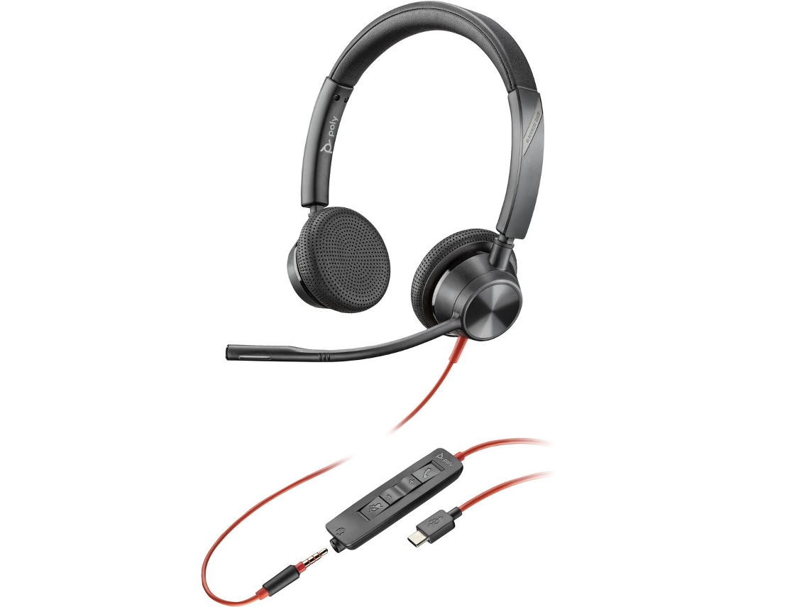 Auriculares con Micrófono POLY Blackwire 3325 (Negro - USB - USB-C - Jack 3.5 mm)