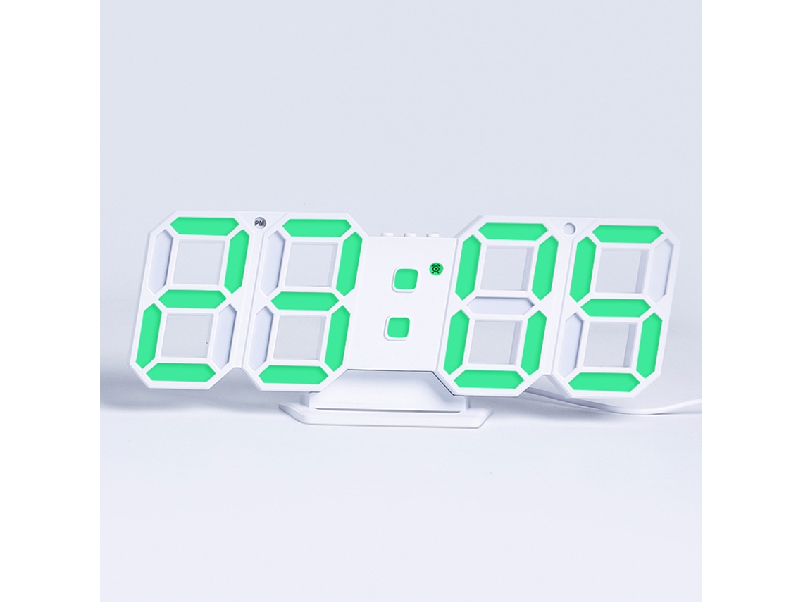 2026 Store-reloj Digital 3d Led Con Alarma Mesa Pared Hanging Glowing Electrónico Verde