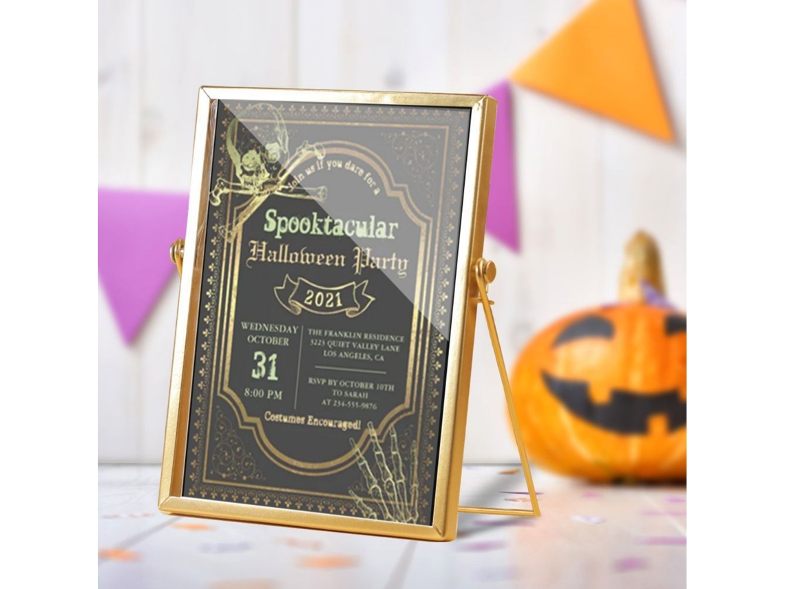 Adorno acrílico estilo Halloween con borde dorado para mesa Cbs721x26
