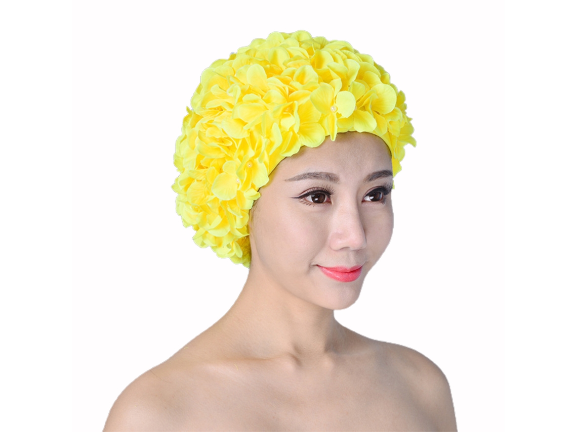 Gorro de baño con diseño de flores 3D estilo retro para cabello corto o largo, ideal para mujeres que se bañan en piscinas y parques acuáticos.