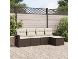 Conjunto de sofá de jardín de 5 piezas con cojines de mimbre marrón de DKD Home Decor