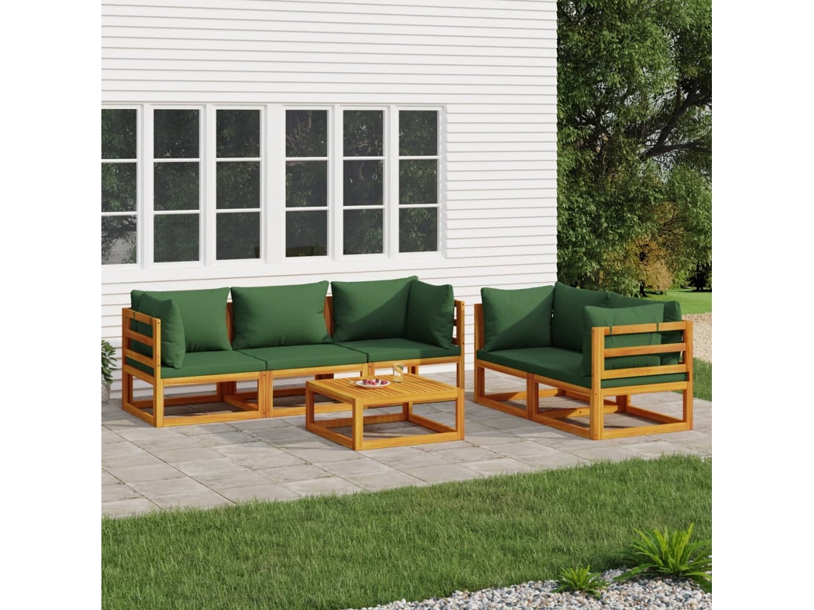Conjunto de jardín de madera de 6 piezas con cojines verdes de DKD Home Decor