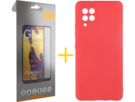 Funda y Protector de Vidrio Full 1x Samsung Galaxy A42 5G SKYHE Silicona Líquida Rojo