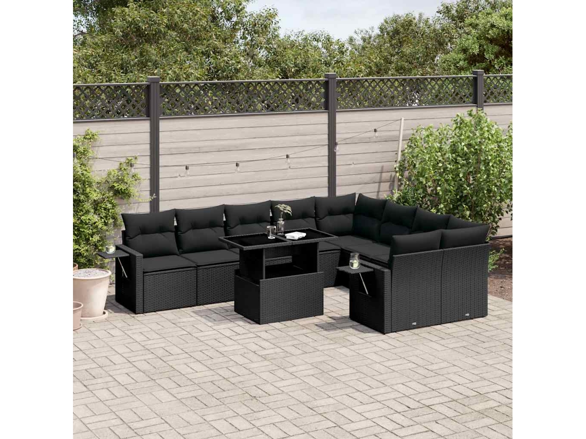 Conjunto de sofás de jardín de 10 piezas DKD Home Decor con cojines de mimbre negros