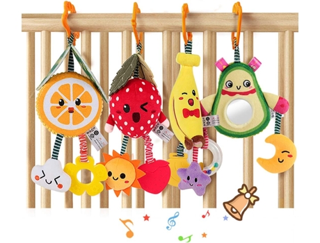 Juguetes para bebés de 3 6 9 12 meses, sonajeros colgantes de frutas aguacate, plátano, naranja y fresa, juguetes móviles para cochecito, sonajeros...