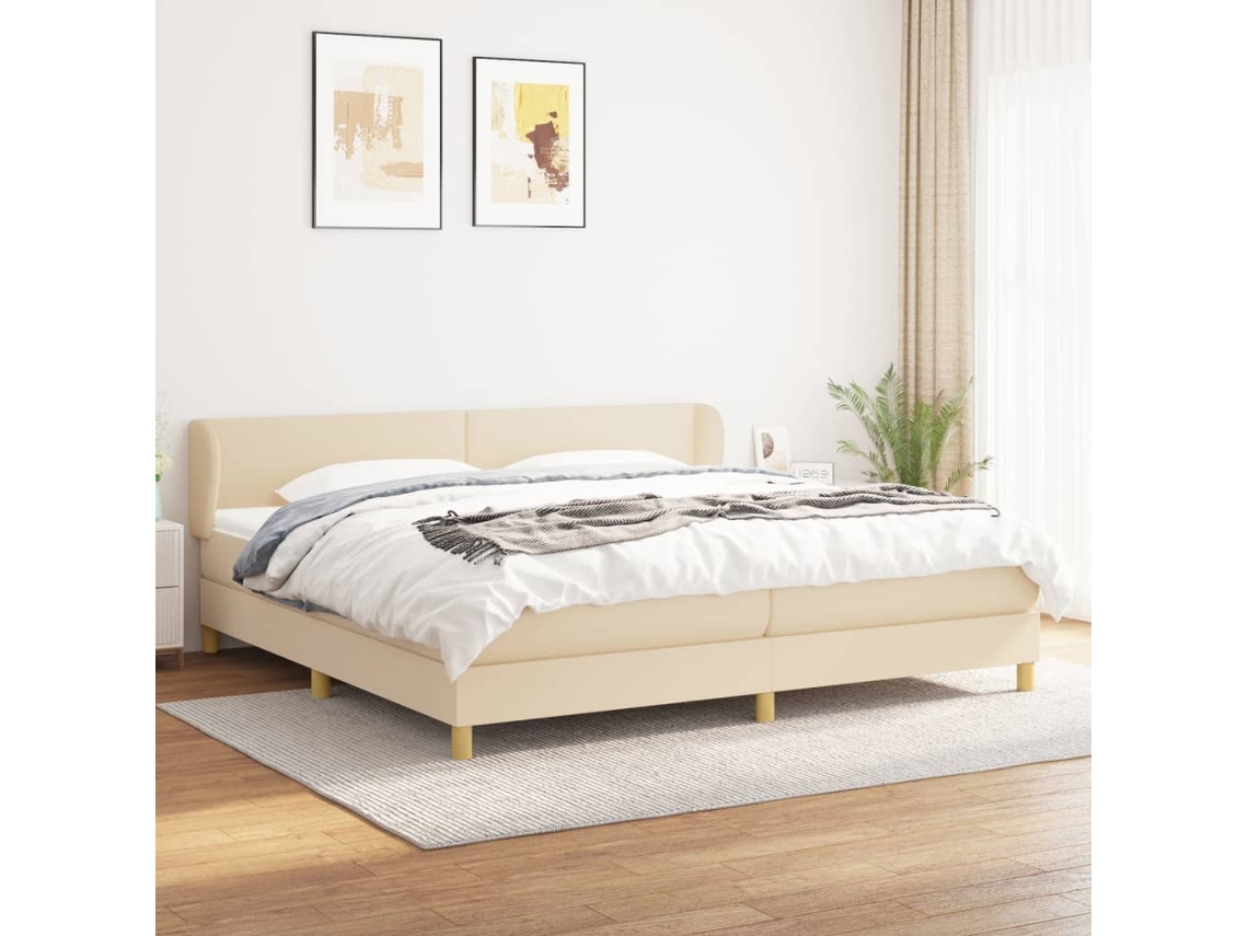 Cama Box Spring Con Colchón Tela Color Crema 200x200 Cm