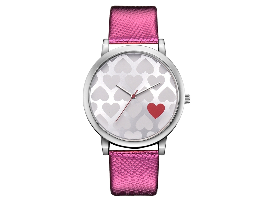 Reloj De Pulsera De Cuarzo Para Mujer Con Correa De Pu, Diseño Moderno, Rosa Y Rojo.