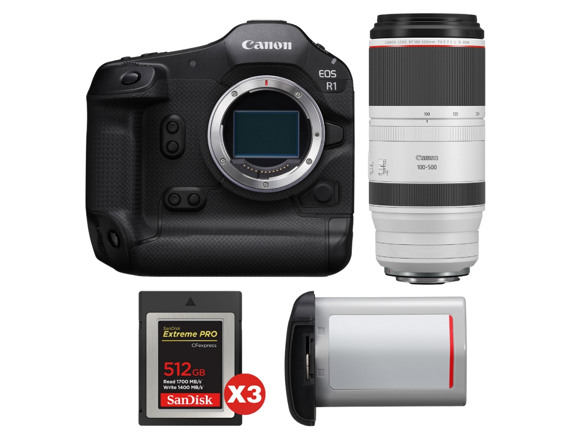 Canon Eos R1 + Rf 100-500mm F/4.5-7.1 L Is Usm + 3 Sandisk 512gb Extreme Pro Cfexpress Type B + Canon Lp-e19 + Ebook Pricedirect
