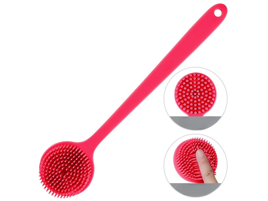 Cepillo De Ducha De Silicona Con Mango Largo Y Protuberancias De Masaje Para Todo Tipo De Piel (rojo) Gertiz