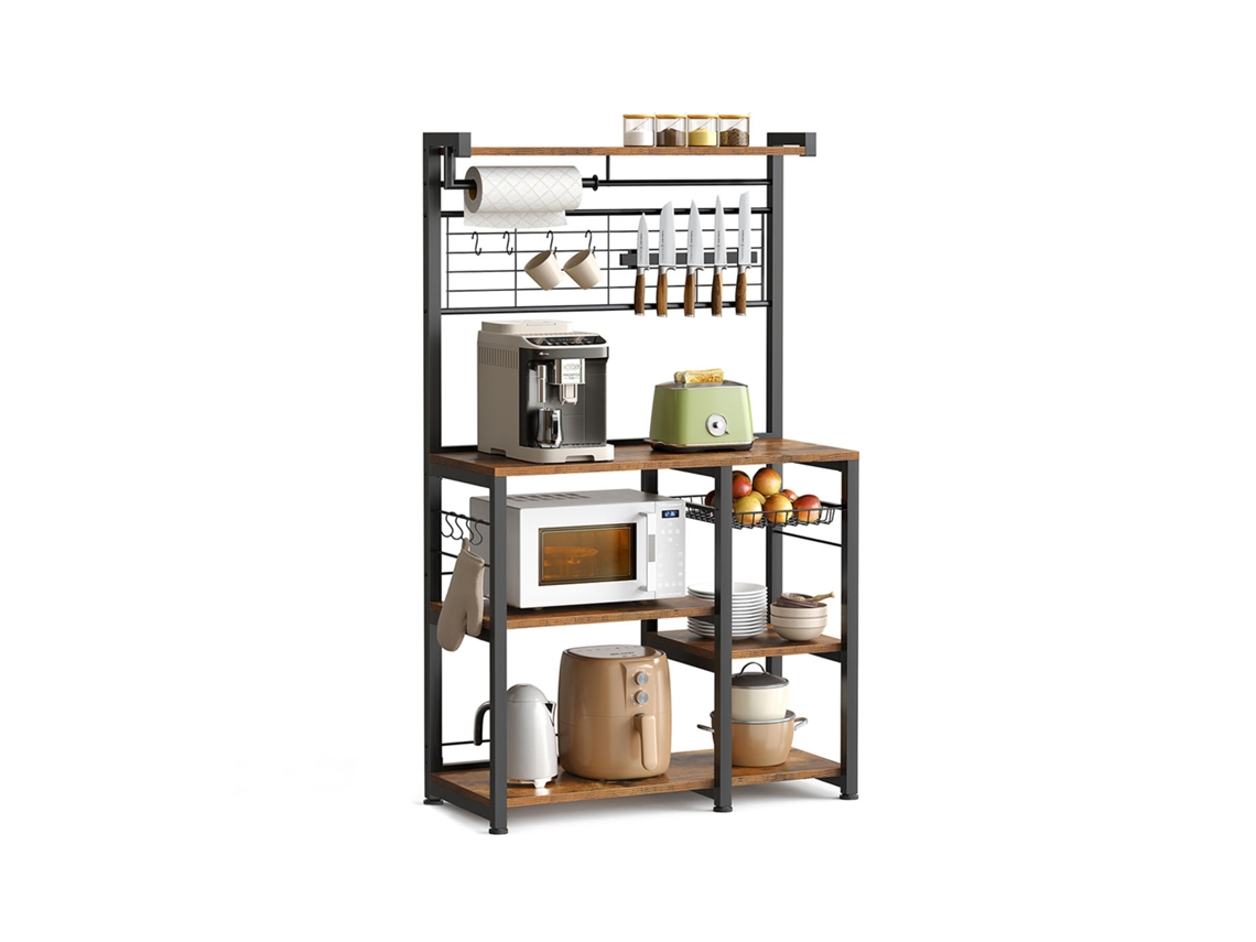 Estantería De Cocina Con Tira Magnética Y Cesta Extraíble 90x42x167,3 Cm - Marrón Rústico