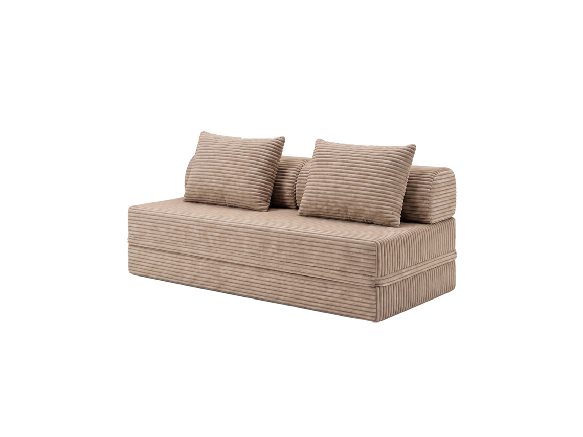 Sofá Modular 3 Lugares Convertible Veludo Listado Taupe
