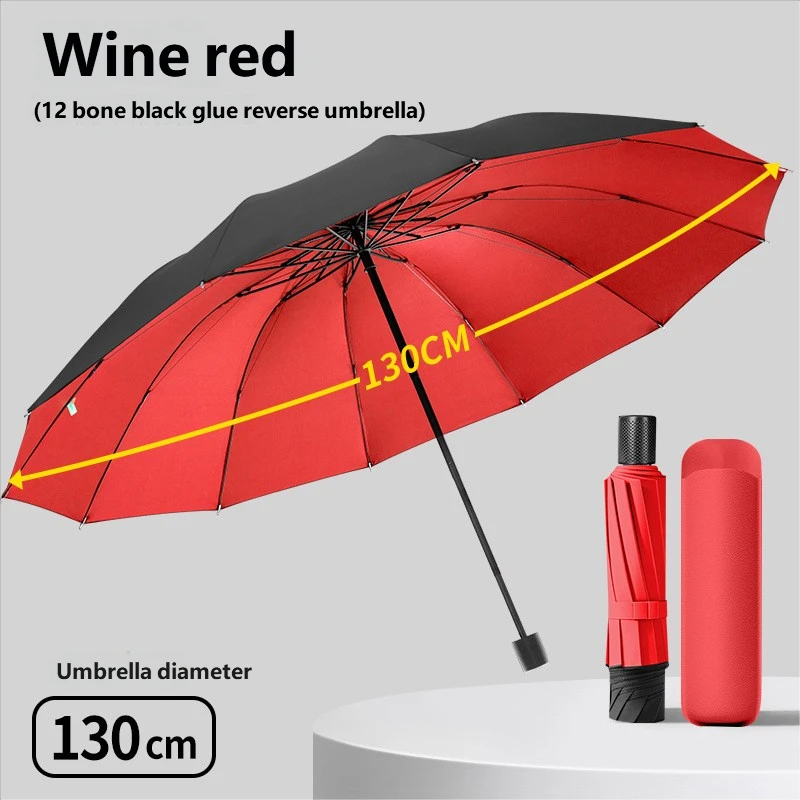 (rojo 12k) Paraguas De 12 Piezas Con Diseño Plegable Grande, Resistente A La Lluvia, Grueso Y Reforzado.
