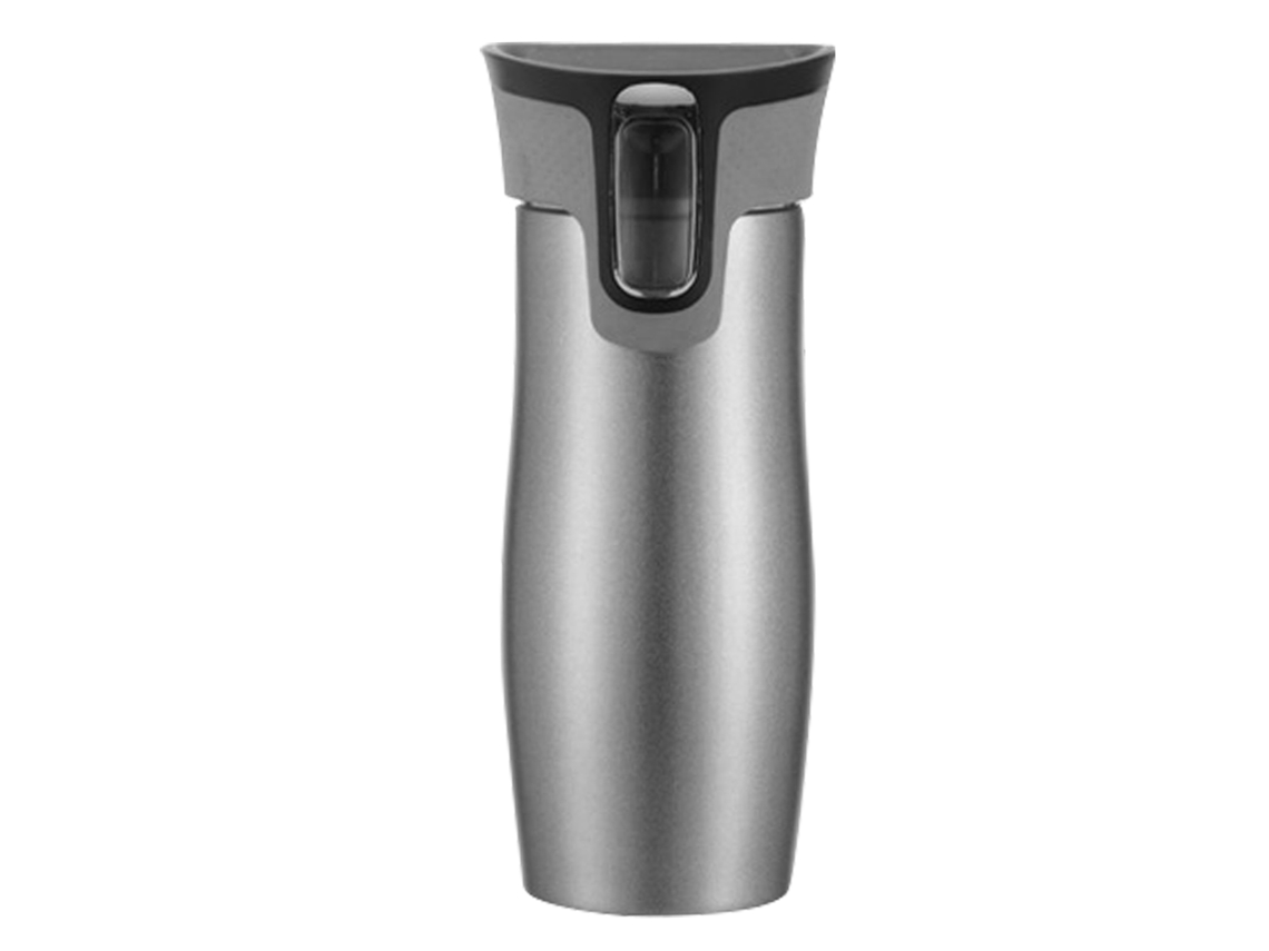 Vaso térmico de acero inoxidable de 450 ml con cierre de 1 clic, color plata.