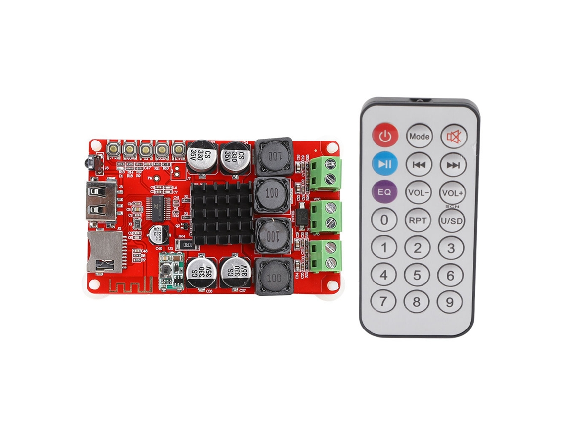 Placa amplificadora digital TPA3116 con receptor Bluetooth, control remoto, compatible con unidades flash USB, tarjetas TF y radio FM.
