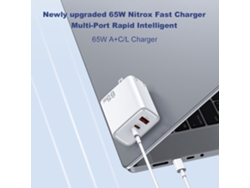 Cargador Rápido Gan De 65 W, Estándar Estadounidense, Con Puertos A/c/l, Compatible Con Ios, Android Y Tabletas.