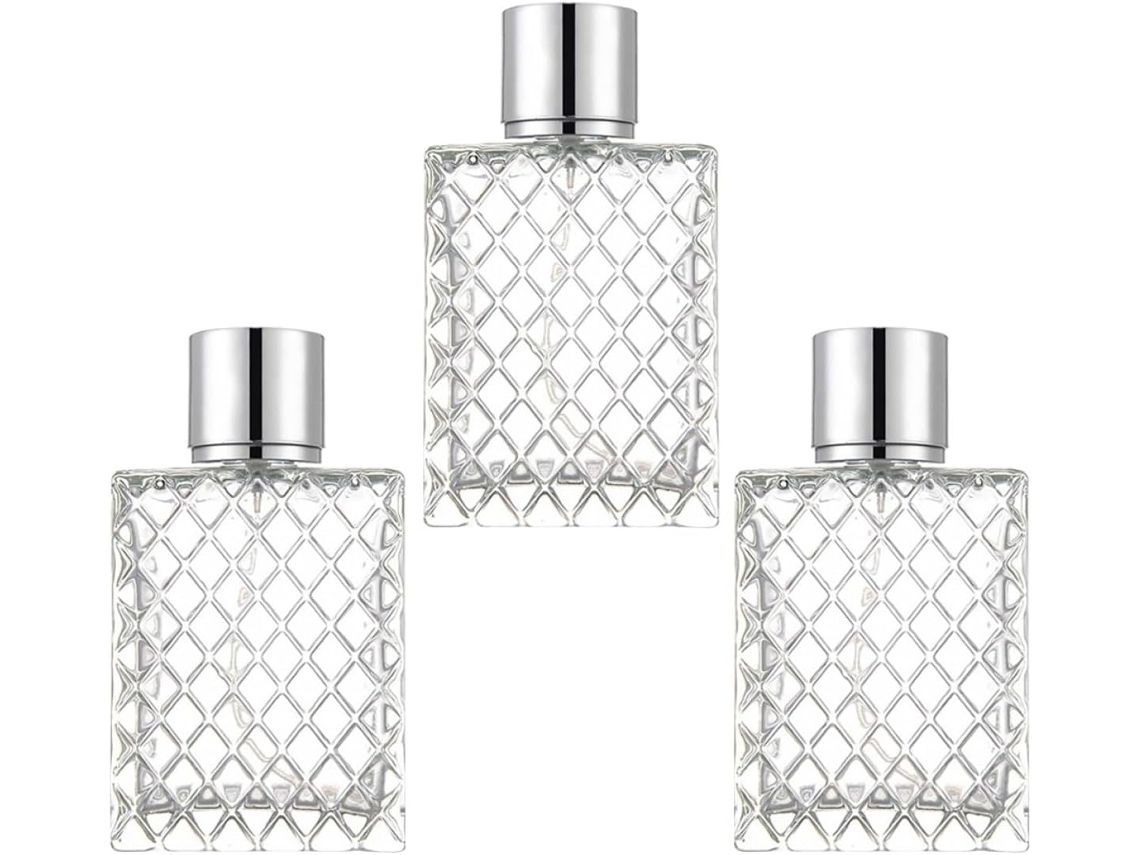 Conjunto De 3 Frascos De Vidro Quadrados E Planos Com Spray, 100ml, Com Tampas, Difusores De Fragrâncias.