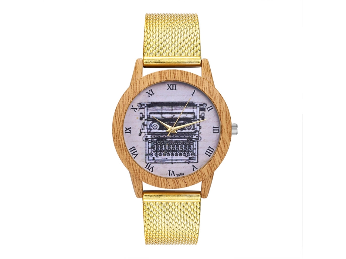 Reloj De Cuarzo Unisex Con Correa De Malla De Acero, Dial Romano Zhoulianfa (oro)