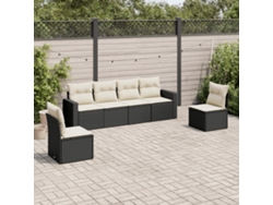 Conjunto de sofá de jardín de 6 piezas con cojines, mimbre sintético negro, DKD Home Decor