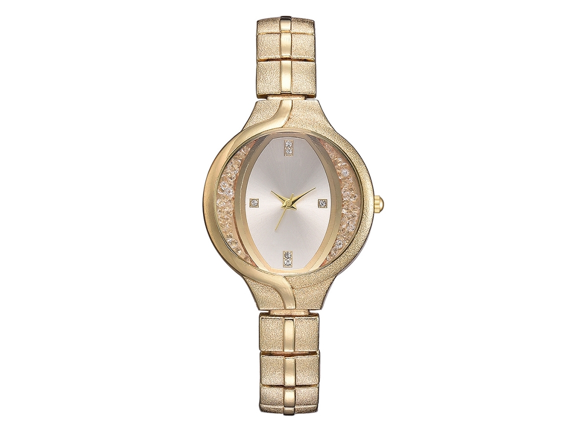 Reloj De Pulsera De Cuarzo Para Mujer Con Esfera Redonda Y Decoración De Diamantes De Imitación Blancos.