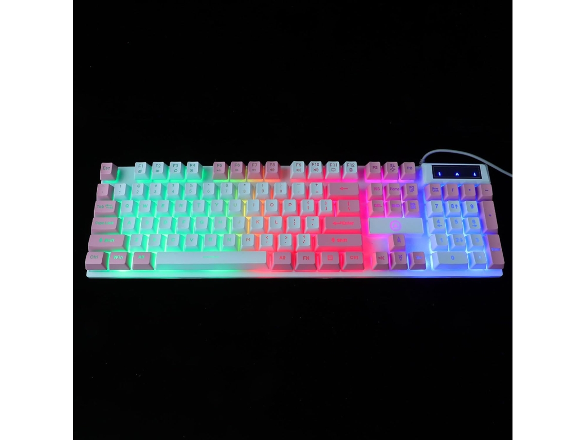 Teclado Mecánico Para Juegos Rgb, 104 Teclas, Usb Con Cable, Blanco/rosa
